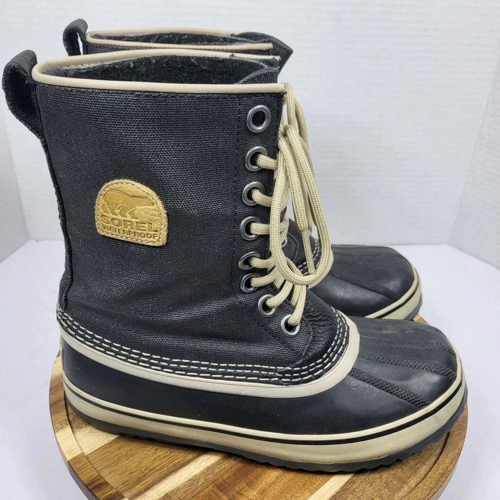 Sorel Women's 1964 Premium CVS Boots Waterproof Black Waxed Canvas Size 6 NL1717